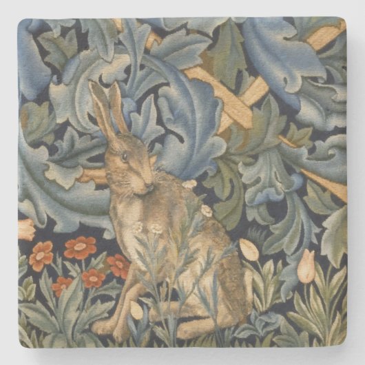 William Morris Forest Rabbit Floral Art Nouveau Stenen Onderzetter (Voorkant)