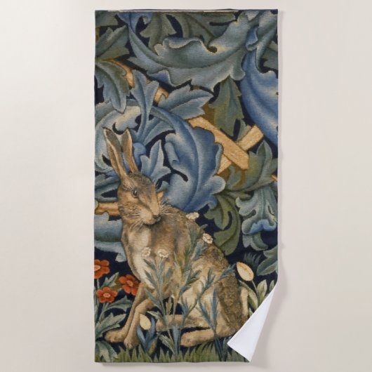 William Morris Forest Rabbit Floral Art Nouveau Strandlaken (Voorkant)