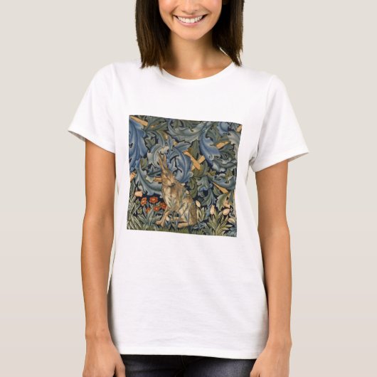 William Morris Forest Rabbit Floral Art Nouveau T-shirt (Voorkant)