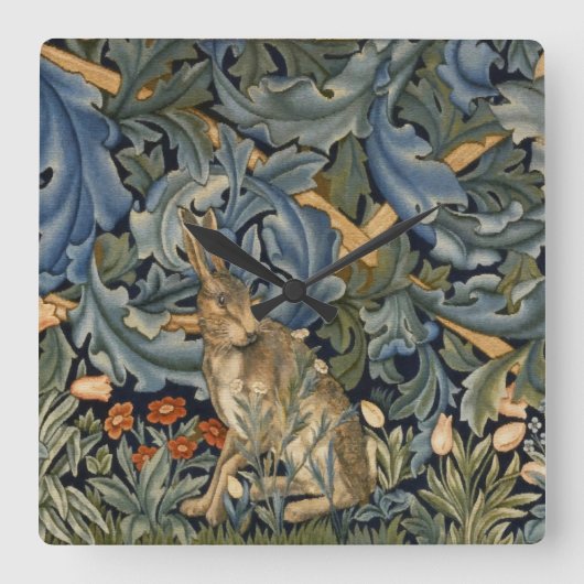 William Morris Forest Rabbit Floral Art Nouveau Vierkante Klok (Voorkant)