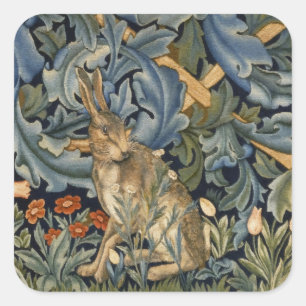 William Morris Forest Rabbit Floral Art Nouveau Vierkante Sticker