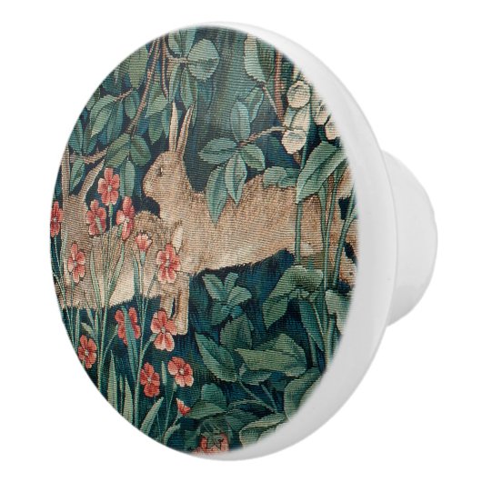 William Morris Forest Rabbit Floral Tapestry Keramische Knop (Rechts)