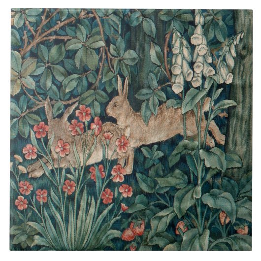 William Morris Forest Rabbits Floral Tegeltje (Voorkant)