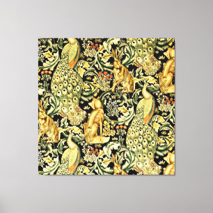 William Morris Forest Tapestry Fox Hare Peacock Canvas Afdruk