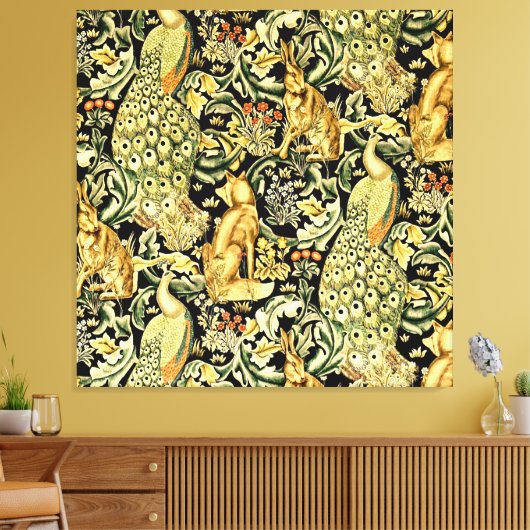 William Morris Forest Tapestry Fox Hare Peacock Canvas Afdruk (Insitu (Woonkamer))