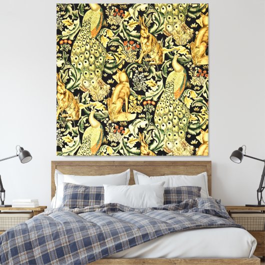 William Morris Forest Tapestry Fox Hare Peacock Canvas Afdruk (Insitu (Slaapkamer))