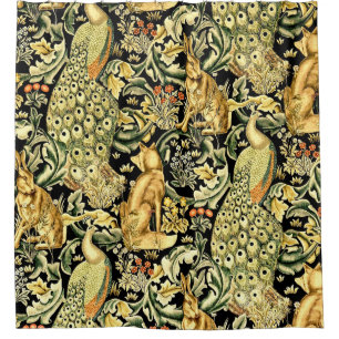 William Morris Forest Tapestry Fox Hare Peacock Douchegordijn