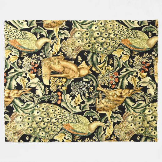 William Morris Forest Tapestry Fox Hare Peacock Fleece Deken (Voorkant (Horizontaal))