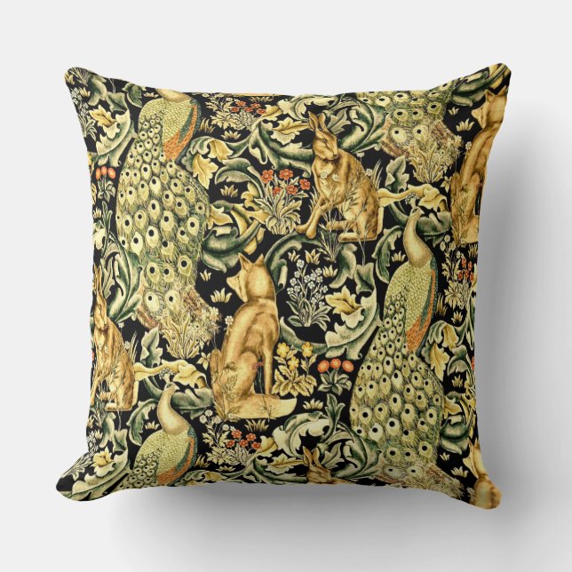 William Morris Forest Tapestry Fox Hare Peacock Kussen (Voorkant)