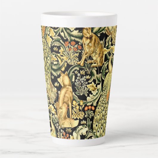 William Morris Forest Tapestry Fox Hare Peacock Latte Mok (Voorkant)