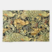 William Morris Forest Tapestry Fox Hare Peacock Theedoek (Horizontaal)