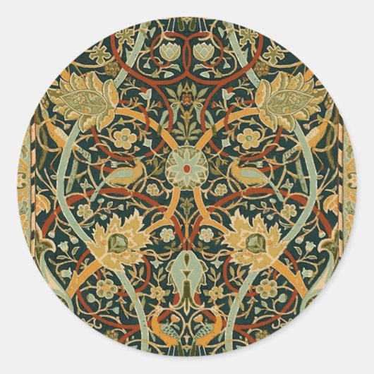 William Morris Forest Tapijt Patroon: Vintage Ronde Sticker (Voorkant)