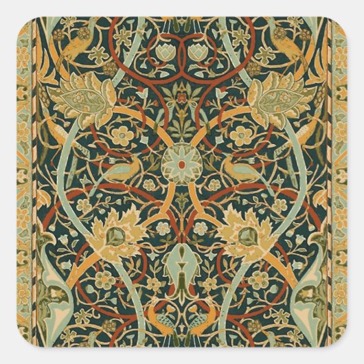 William Morris Forest Tapijt Patroon: Vintage Vierkante Sticker (Voorkant)
