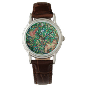 William Morris Fox en Pheasant Tapestry Print Horloge