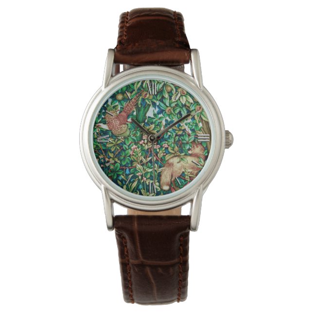 William Morris Fox en Pheasant Tapestry Print Horloge (Voorkant)
