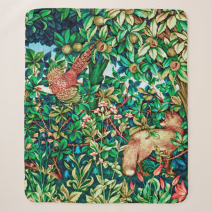 William Morris Fox en Pheasant Tapestry Print Sherpa Deken