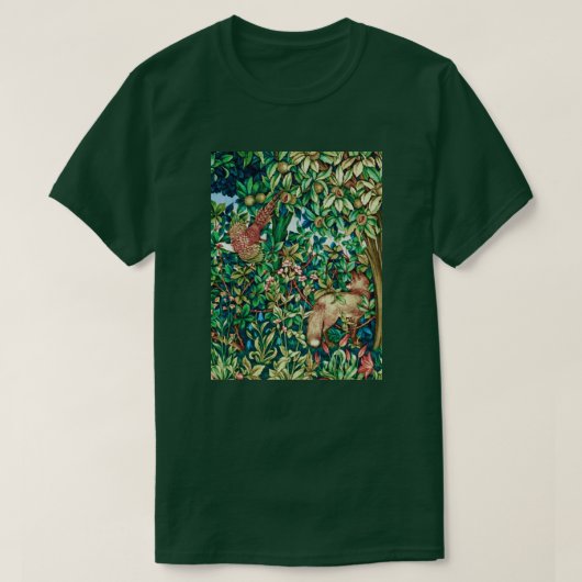 William Morris Fox en Pheasant Tapestry Print T-shirt (Design voorkant)