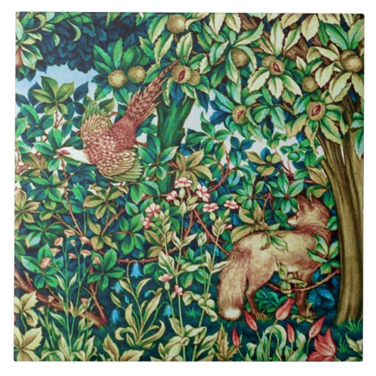 William Morris Fox en Pheasant Tapestry Print Tegeltje (Voorkant)
