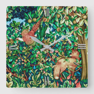 William Morris Fox en Pheasant Tapestry Print Vierkante Klok