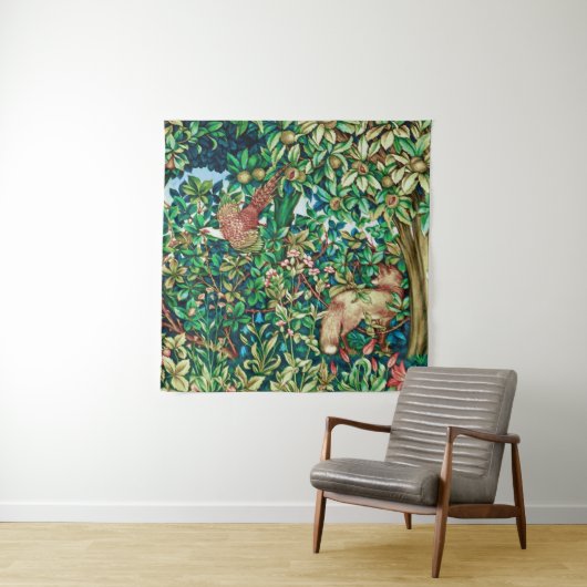 William Morris Fox en Pheasant Tapestry Print Wandkleed (In situ)