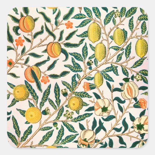 William Morris Fruit en Pomegranaat Vierkante Sticker (Voorkant)