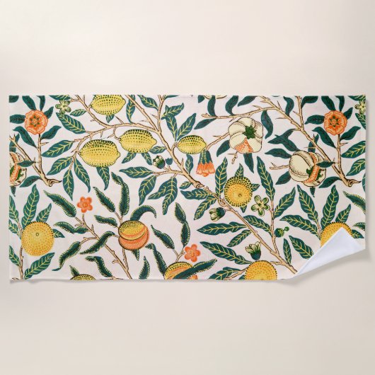 William Morris Fruit Granaat Witte Versiering Strandlaken (Voorkant)