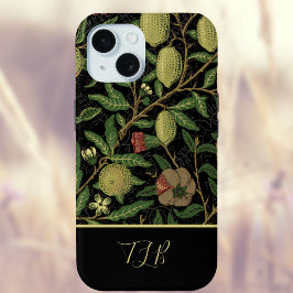 William Morris Fruit Patten in Goud Zwart iPhone 15 Case