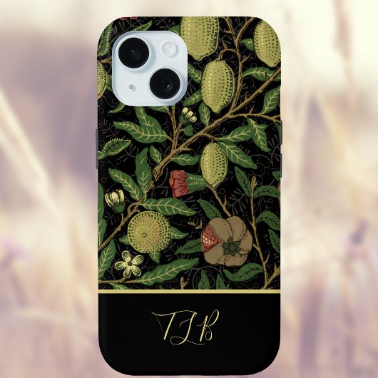 William Morris Fruit Patten in Goud Zwart Case-Mate iPhone Case
