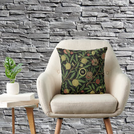 William Morris Fruit Pattern met Monogram Initiaal Kussen