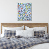 William Morris Fruit Pomegranate Blue Ornament Canvas Afdruk (Insitu (Slaapkamer))