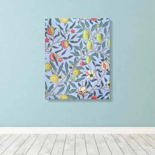William Morris Fruit Pomegranate Blue Ornament Canvas Afdruk (Insitu (Houten vloer))