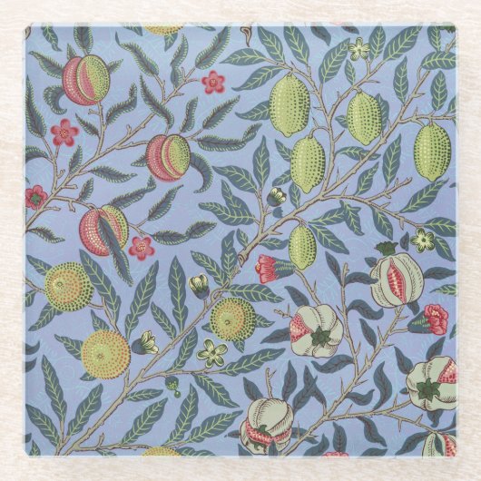 William Morris Fruit Pomegranate Blue Ornament Glazen Onderzetter (Voorkant)