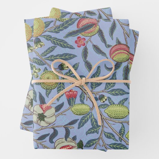 William Morris Fruit Pomegranate Blue Ornament Inpakpapier Vel (In situ)