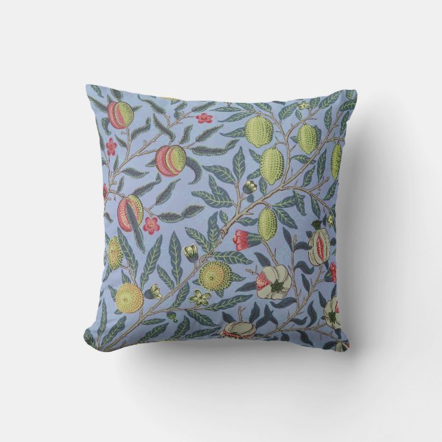 William Morris Fruit Pomegranate Blue Ornament Kussen (Voorkant)