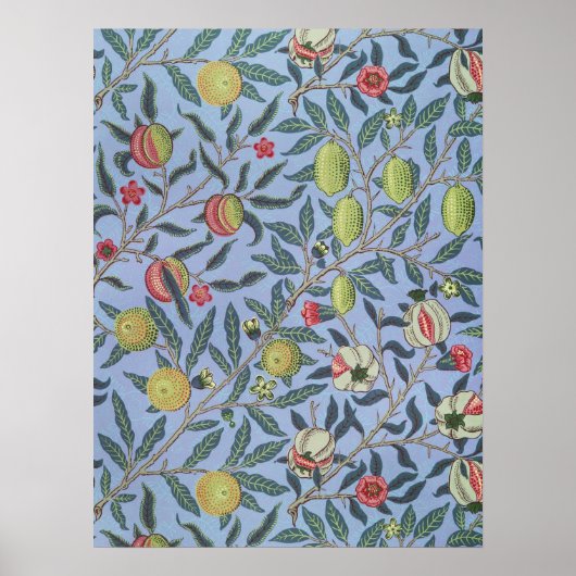 William Morris Fruit Pomegranate Blue Ornament Poster (Voorkant)