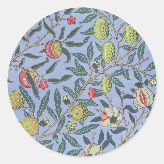 William Morris Fruit Pomegranate Blue Ornament Ronde Sticker (Voorkant)