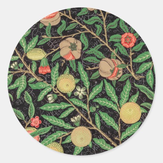 William Morris Fruit Pomegranate Floral Pattern Ronde Sticker (Voorkant)