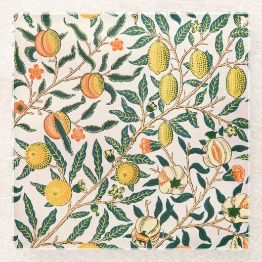 William Morris Fruit Pomegranate White Ornament Glazen Onderzetter (Voorkant)