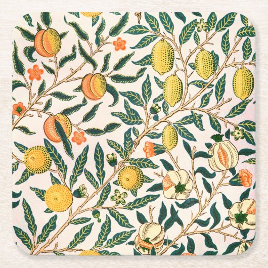 William Morris Fruit Pomegranate White Ornament Kartonnen Onderzetters (Voorkant)