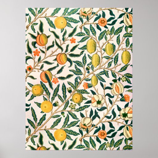 William Morris Fruit Pomegranate White Ornament Poster (Voorkant)