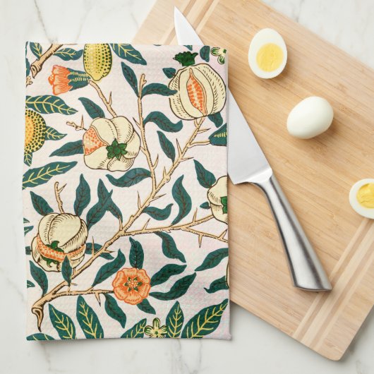 William Morris Fruit Pomegranate White Ornament Theedoek (Quarter Fold)