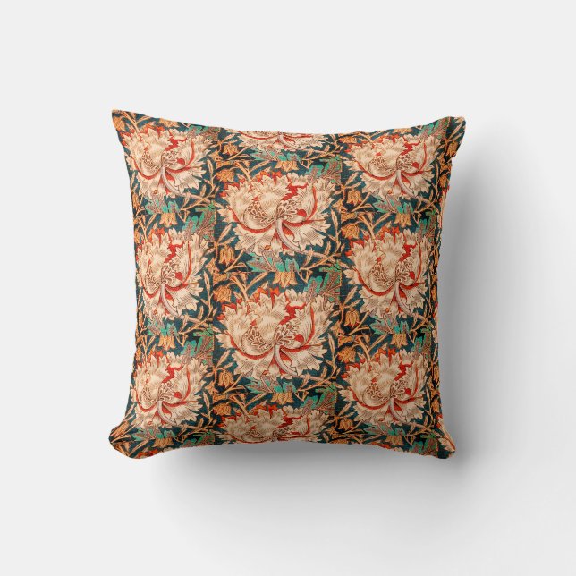 WILLIAM MORRIS GARDEN TAN POPPY FLORAL SANGRIA KUSSEN (Voorkant)