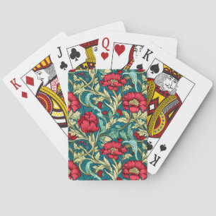 William Morris Geïnspireerd Bloempatroon Rood Pokerkaarten