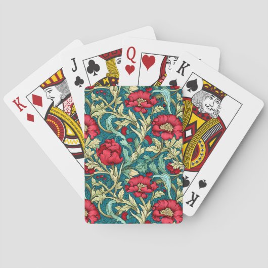 William Morris Geïnspireerd Bloempatroon Rood Pokerkaarten (Achterkant)