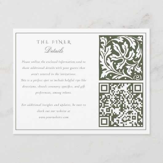 William Morris geïnspireerd bruiloft informatie Ka Informatiekaartje (Voorkant)