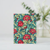William Morris geïnspireerd door Red Flowers Patte Briefkaart (Staand voorkant)