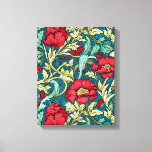 William Morris geïnspireerd door Red Flowers Patte Canvas Afdruk