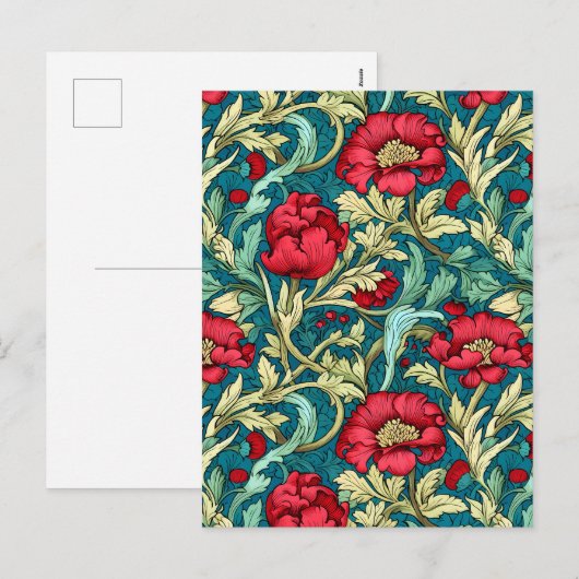 William Morris geïnspireerd door Red Flowers Patte Feestdagenkaart (Voorkant / Achterkant)