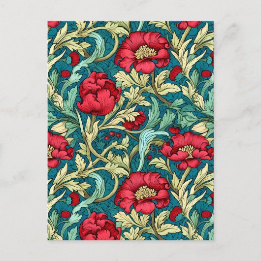 William Morris geïnspireerd door Red Flowers Patte Feestdagenkaart (Voorkant)