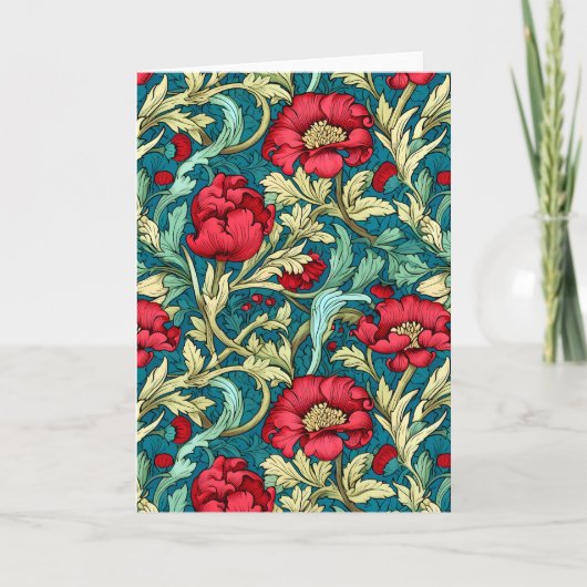 William Morris geïnspireerd door Red Flowers Patte Kaart (Voorkant)